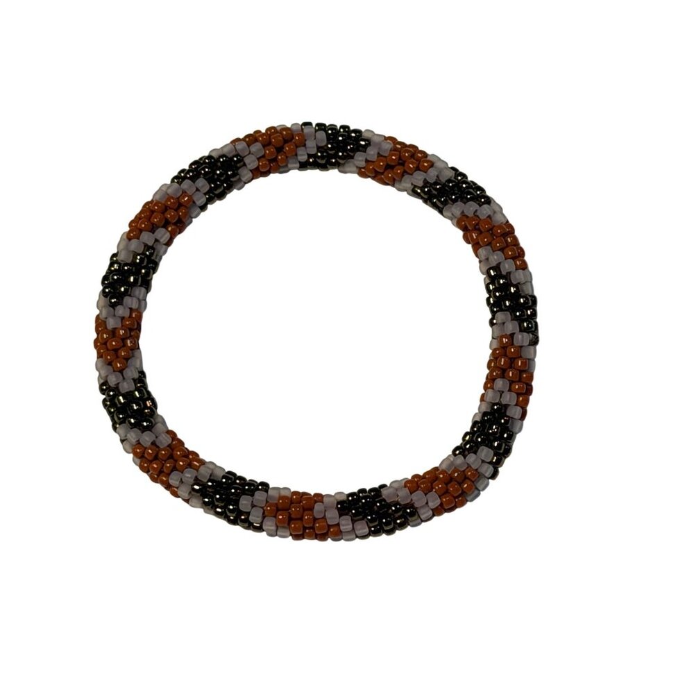 Sashka Bracelet Handmade Boho Chic Crochet Beaded Roll-On 2.5" Brown Black White